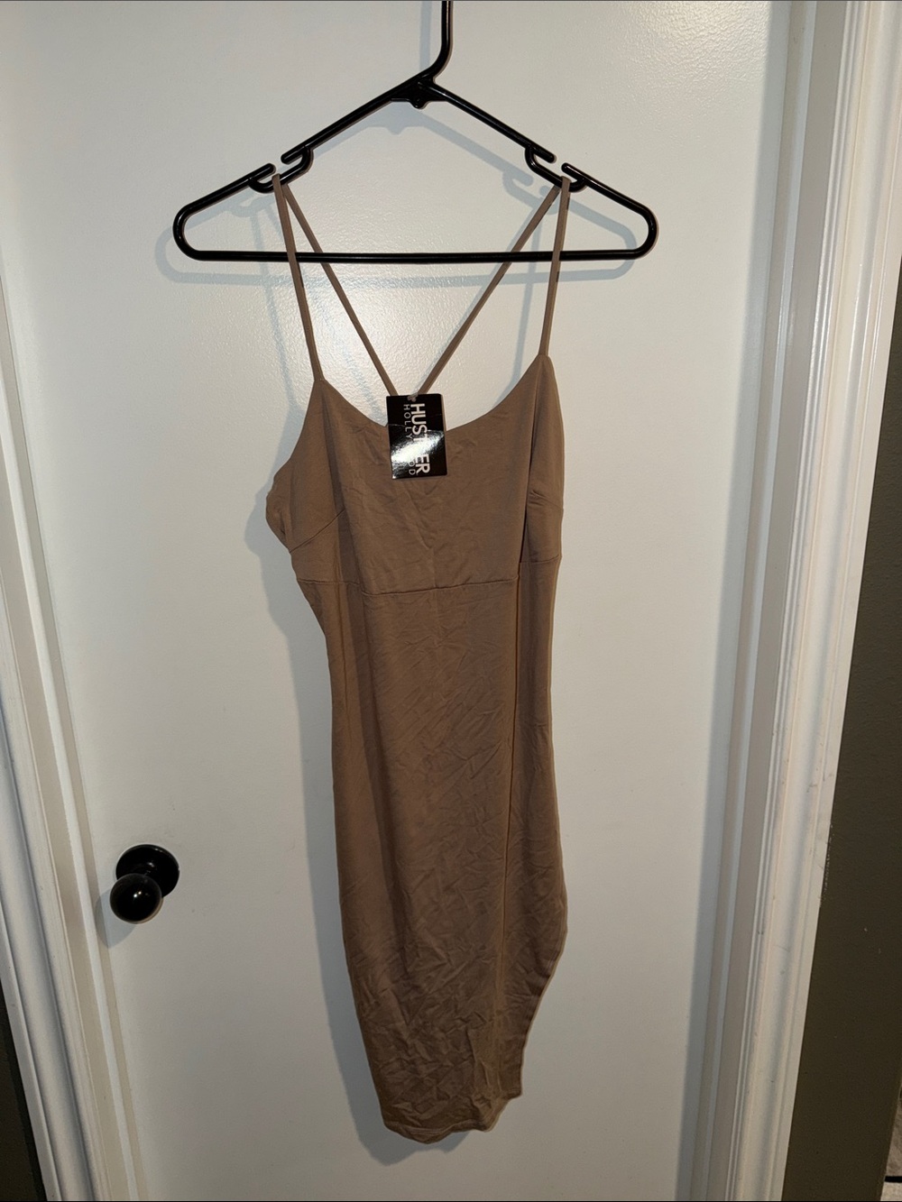 Hustler Hollywood Taupe-Brown Spaghetti Strap Midi Slip Dress
